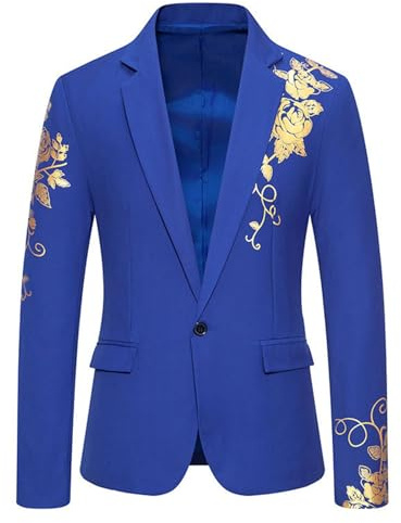 Zanisouta Chaqueta de boda para hombre hipster bordado, chaqueta de negocios, chaqueta de trabajo, informal, manga larga, corte regular, blazer de moda, blazer de banquete, baile de graduación