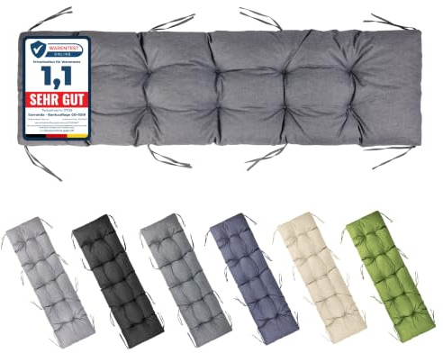 Garronda Bankauflage Outdoor Gartenbank Auflage 180x50 Graphit GD-0219 | Dicke: ca. 10 cm, Wasserabweisend, UV-beständig, mit Bändern, als Sitzpolster für Sitzbank, Hollywoodschaukel und Gartenmöbel