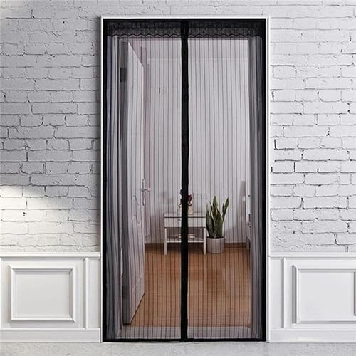 Magnetic Fly Screen Door - Rainberg Heavy Duty Bug mesh Curtain with Powerful Magnets and Full Frame Magic Tape,No Drill Installation,Automatically Closes, Keep Bugs Out (Black, 90 * 210CM)