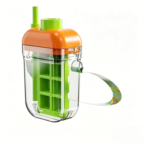 2 in 1 Ice Maker Cup with Straw, All in One Ice Cube Tray Water Bottle, One Press Quick Release ICES Cube Mold, Portable Leakproof Cold Drink Water Jug for Home Outdoor Camping Summer (Green)