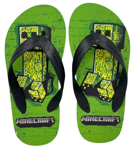 Infradito Bambino Minecraft Verdi Sandali Mare Piscina Spiaggia con Grafica Creeper Pixel Art Suola Leggera in Polietilene e Fascetta PVC Comode Estate Bambini