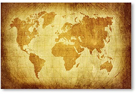 Postereck - 0273 - Världskarta, vintage, huvudstäder – Karta, Skola, Utbildning, Retro, Väggkonst, Tryck - affisch - 4:3 40,0 cm x 30,0 cm