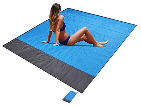 Strandfilt, picknickfilt, sandfri strandmatta vattentät lätt 190 x 213 cm vikbar bärbar fickfilt överdimensionerad picknickfilt campingmatta för utomhus trädgård park gräs resor vandring