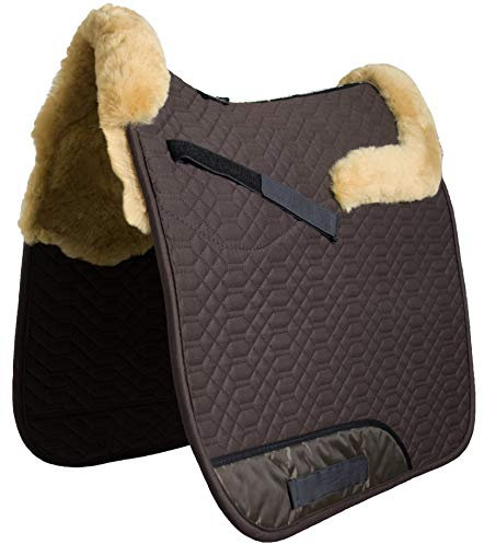 Engel Reitsport | SCHABRA4-D-MOC-CAM | Schabracke | Lammfell im Sattelbereich - Half Lined | Steppstoff | Fellkranz vorne & hinten | Dressur | Stoff Mocca braun Fell Camel