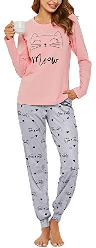 Sykooria Pyjamasset för kvinnor, bomull, vinter, dampyjamas, långärmad, nattkläder, set, söt, tryck, topp och pyjamasbyxor, mjuka pyjamas-set, myskläder, Typ a – orange, S