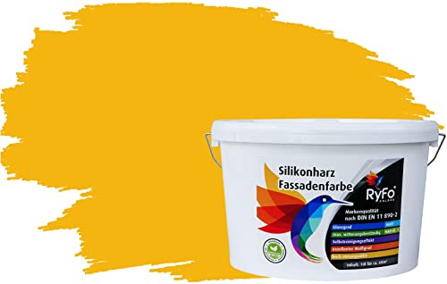 RyFo Colors Silikonharz Fassadenfarbe Lotuseffekt Trend Sonnengelb 10l - bunte Fassadenfarbe, weitere Gelb Farbtöne und Größen erhältlich, Deckkraft Klasse 1