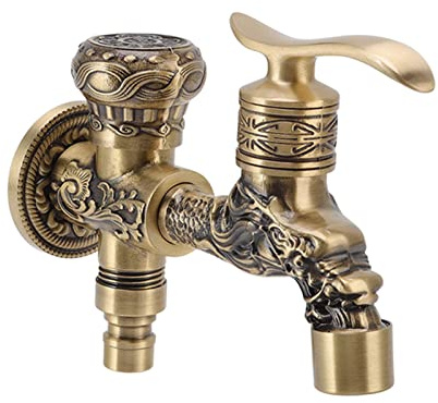 Garosa Garten-Wasserhahn mit Pferdeform, 2 Griffe, Kupfer, Wandmontage, Antik-Kupfer, für Gartenschlauch und Waschzwecke