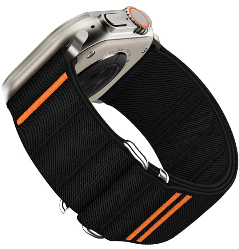 Suitisbest Straps Compatible with Apple Watch Ultra Strap 49mm 46mm 45mm 44mm 42mm, Stretchy Nylon Sport Loop Strap with S-Hook for Apple Watch Ultra 2/ Ultra SE Series 10 9 8 7 6 5 4 3 2 1, Black