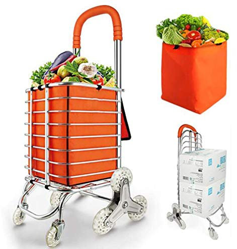 YAODCHU Carro de Compras Plegable para Subir escaleras, lavandería de comestibles, Carro de lavandería con Ruedas giratorias, rodamientos y Lona extraíble