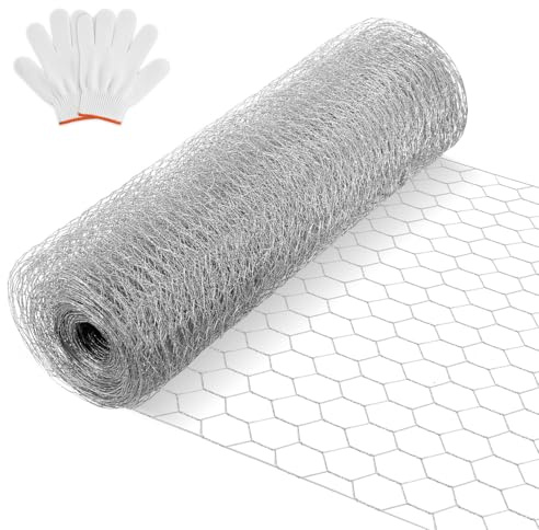 Daromigo Sechseckgeflecht Maschendrahtzaun - Verzinkt Kaninchendraht, Drahtzaun, Hasendraht - Sechseck Drahtgitter Maschenweite 27 mm, Höhe 100 cm, Länge 25 m - Silbrig