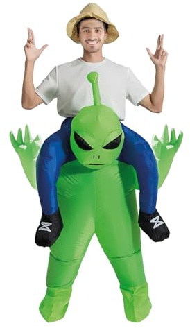 AirSuit® Aufblasbares Außerirdischen-Kostüm für Erwachsene | E.T. Kostüm Alien Einheitsgröße | 100% Polyester | Größe 160 bis 190cm | Einfach und angenehm zu tragen | Aufblassystem | OriginalCup®