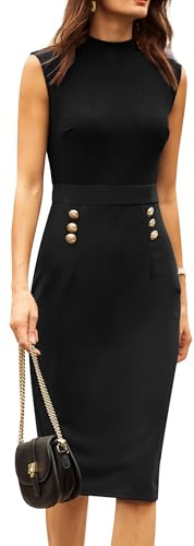 GRACE KARIN Women's Bodycon Dress Summer Elegant Sleeveless Work Office Party Cocktail Formal Midi Dresses S Black