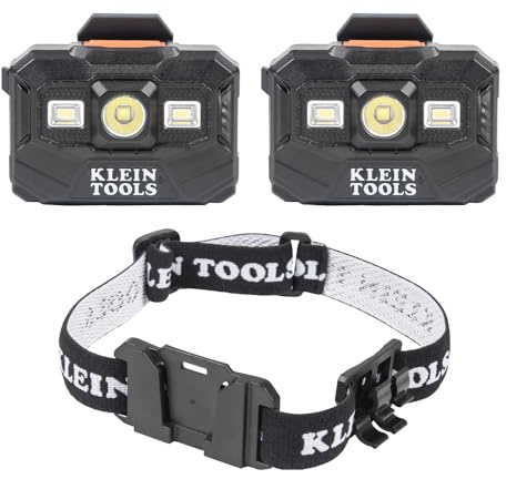 Klein Tools 80174 (2) Rechargeable LED Headlamps with Headlamp Bracket and Fabric Strap, 300 Lumen All-Day Runtime, for Klein Hard Hats, 3-Piece