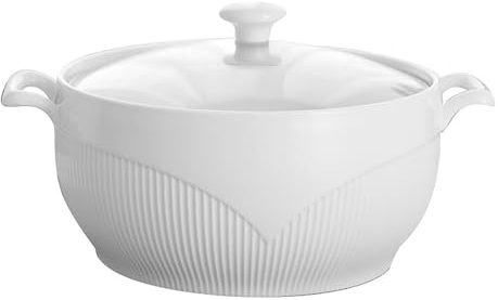 GFHVDC Ceramic Soup Tureen, Ceramic Soup Pot, Ceramic Round White Dish Casserole/Clay Pot/Earthen Pot/Ceramic Cookware with White Lid Heat Microwave and Dishwasher Safe, Porcelain,9inch