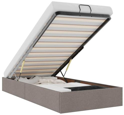 vidaXL Ottoman sängram utan madrass taupe 100x200 cm tyg, förvaringssängram under säng