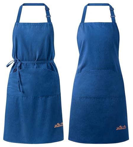 Viedouce 2 Pack Tabliers de Cuisine,Tablier Réglable avec Poches pour Cuisine Familial, Restaurant Jardin Barbecue école Café Tablier pour Chef Boulanger Serveurs Serveuse