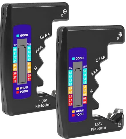 AITRIP 2PACK Battery Tester for All Batteries Household Battery Testers Digital Battery Checker Capacity Level Tester for C AA AAA D N 9V 1.5V Button Cell-black