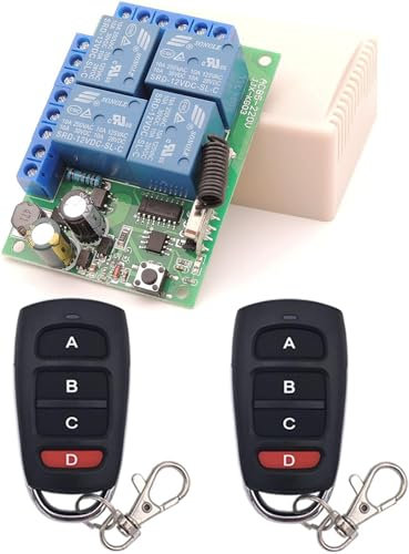 DieseRC Universal Wireless Remote Control Switch AC 240V 230V 220V 10A 4 Channels RF Relay Receiver Board with 2 Transmitters for Motor Garage Door Light Electric Cylindern