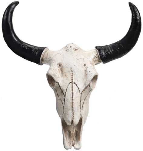 Baluue Bull Skull Wall Hanging 8.5 Inch Resin Animal Skull Wall Mount with Long Horns for Halloween Home Decor and Unique Ornament