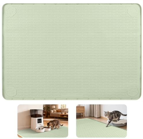 Bartuke Silikon Fressmatte Katze groß,145x101cm Katzenfuttermatte XXL,Grün | Napfunterlage Silikon Unterlage Matte xxl mit Rand für Katzen, Futter- und Wassernäpfe, Rutschfest, Wasserdicht, Abwischbar