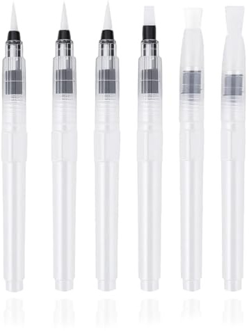 Refillable Watercolour Brush Pens Set, 6 Pieces 6.1 Inch Professional Watercolour Brush Set, Water Paint Brush with Refillable Reservoir with Fine, Medium, and Large Tips for Water colour Painting