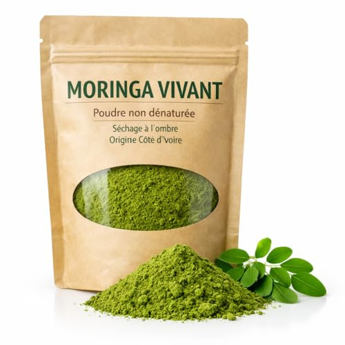 Moringa Vivant Premium 100 g - odenaturerat pulver - skuggtorkning - beige hermetisk blixtlåspåse - Elfenbenskusten ursprung - naturlig energi och vitalitet