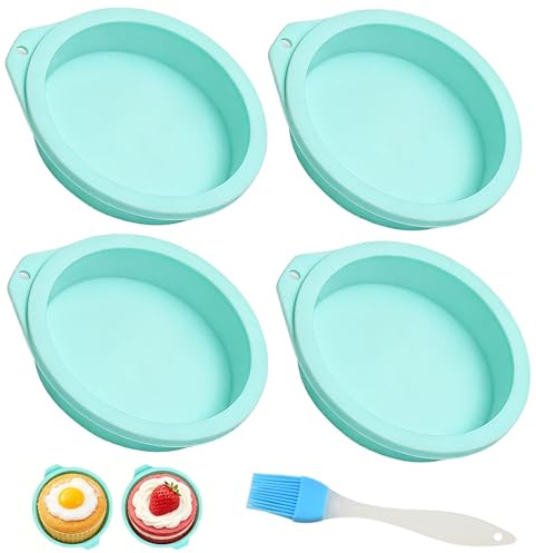 4 Pack Silicone Egg Bite Molds for Air Fryer, Nonstick Round Egg Molds with Brush, Heat Resistant Reusable Baking Cups for Muffins, Mini Cakes, Sandwich Rounds