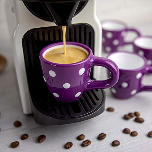 City To Cottage Lila och Vit, Polka Dot Spotty, Handmålad av Designer, Unik Keramik 60 ml, Uppsättning av 4 Espresso Kaffekoppar