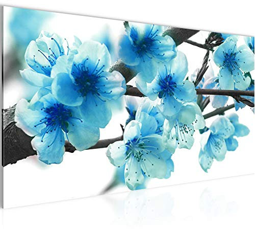 Runa Art Tableau Decoration Murale Fleurs Sakura 1 Partie Moderne Toile non tissée Salon Salle La Floraison Des Cerisiers Japonais Bleu 200212b