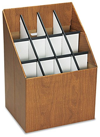 Safco 3079 Vertikale Rollenordner, 12 Fächer, Walnuss, stabile Wellpappe, Tribünen-Design, Holzmaserung, Büro, Zuhause und Klassenzimmer, Arbeitsplatzorganisation