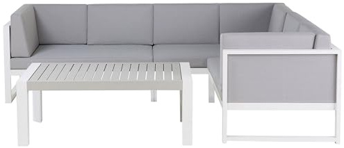 Beliani Set für den Außenbereich, Sofa und Couchtisch, Gestell aus Aluminium, hellgrau, L-förmig, Castella