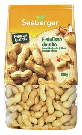 Seeberger Erdnüsse Jumbo Riesen: Große Erdnüsse in Schale - schonend geröstet - intensiver Geschmack mit zartem Butter-Aroma (1 x 500 g)