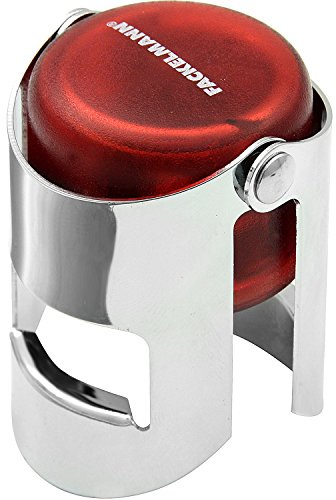 FACKELMANN 49724 Sektflaschenverschluss Crand Cru 5,5x4 cm, Silikon, Silber/rot
