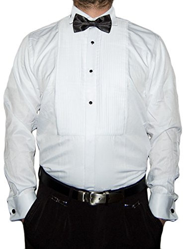 Farrabi Herr Smoking skjorta Slim Fit knäppkrage fluga plissé manschettknappar S15 vit S 37