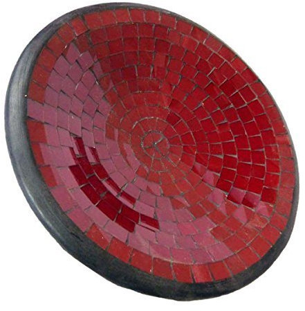 Simandra Tazón de Fuente de Mosaico Cuencos de Arcilla Tazón Vidrio Cuenco Decorativo Mosaico de Vidrio Mosaico Piedras de Cristal Decoración Artesanía artística Ton Bol rendondo L - Rojo, Large