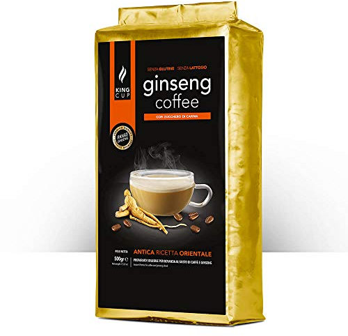 King Cup - 1 Sachet de 500 Gr de Melange en Poudre de Café Soluble au Ginseng au Sucre de Canne, Idéal pour Ajouter à l'Eau Chaude, Sans Gluten, Sans Lactose et Sans OGM