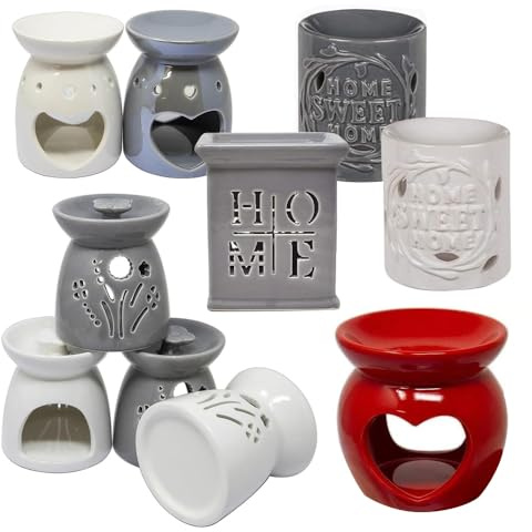 Set Of 4 Flower Design Oil Burners - Melt Burner Ceramic Essential | Love Decor Pattern Granules Melt Wax Scented Diffuser Warmer | Home Bedroom Holder Candle Aromatherapy Fragrance Set Aroma Tart