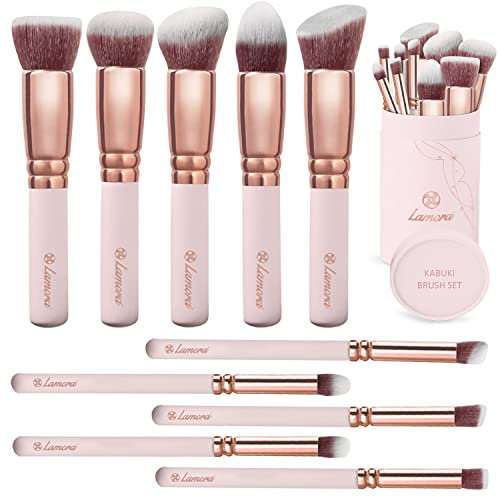 Kabuki Makeup Brush Set - For Foundation Powder Blush Concealer Contour - Perfect For Liquid, Cream or Mineral Products - 10 Pc Collection With Premium Synthetic Bristles For Eye and Face Cosmetic