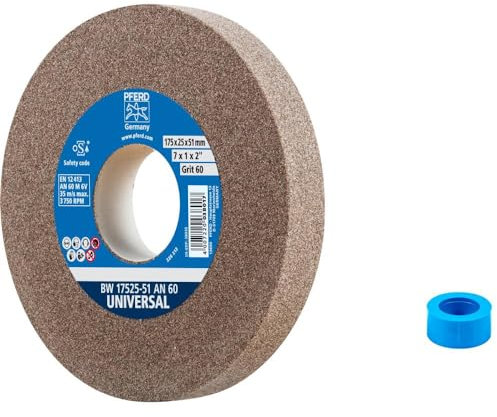 PFERD Schleifbockscheibe UNIVERSAL, 175x25x51mm, A60, 39009718 – Harte Schleifscheibe für universelle Schleifaufgaben, mit Reduzierhülse (32mm)