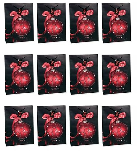 Bambelaa! 12 Stück Geschenktüten Weihnachten Geschenktaschen Groß Papiertüten Weihnachtstüten 157 g Papier Schwarz Rot Matt (Ca. 25x8,5x34 cm)