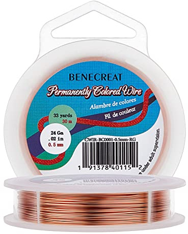 BENECREAT 24Gauge (0.5mm) Anlaufbeständiger Kupferdraht Schmuck Schmuckdraht, 30M/33Yard