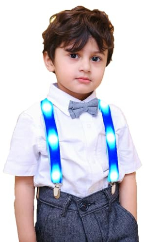 ANYTINUS Children Boys Kids Light Up Suspenders - Adjustable Elastic Y Back LED Suspender (Blue)