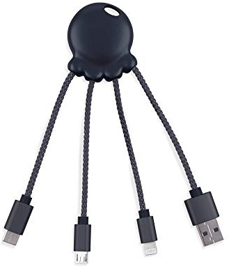 XOOPAR - Octopus Metal Noir - Câble Multi connecteurs USB - Hub USB 4 en 1 : USB C, USB et Micro USB - Câble USB multiprise Noir métallisé - Câble Chargeur Universel XP61040.21M
