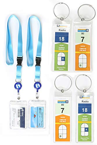 HOPEVILLE Gepäckanhänger und ausziehbare Schlüsselband Lenyards für Kreuzfahrten, 4 Stück schmale wasserfeste PVC Kofferanhänger mit Metallring und 2 Stück hochwertige Lenyards für die Kabinekarte