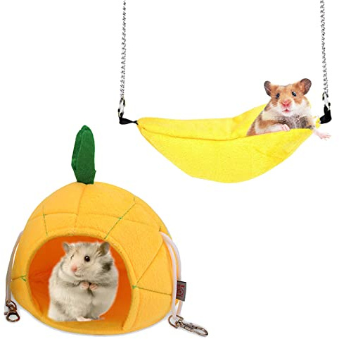 Hileyu Bananenhaus Hamsterbett Hamster Hängematte Hängematte für Kleine Tiere Banane Ananas Design Hamster Zubehör Käfig Schlaf Nest für Meerschweinchen, Gerbil, Hamster Frettchen