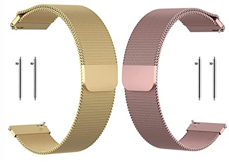 Cinturino per orologio in maglia milanese, 16mm/18mm/20mm/22mm/24mm, cinturino magnetico in metallo, cinturino per orologio a sgancio rapido per uomo e donna ( Color : Rose gold+Rose pink , Size : 20m