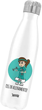Borraccia Termica Bottiglia Termica Acciaio Inox 500ml Bottiglia Termica Made in Italy Ecologica 24 Ore Freddo & 12 h Caldo - Personalizzata con nome - Oss Donna Workout