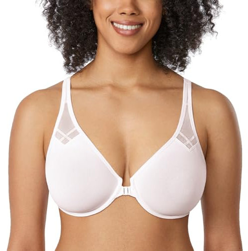 Delimira Women's Front Fastening Bras Underwire Unlined Racerback Plus Size Bra Coconut White 34B