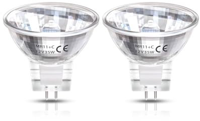 DoRight 35W MR11 Lampadine Alogene 12V, Lampada Alogena Dimmerabile GU4 Bi-Pin, Lampadina con Riflettore MR11 da 35MM di Diametro, Bianco Caldo per l'illuminazione del Paesaggio da Incasso （2-Pack）