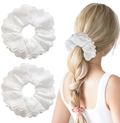 XNIVUIS 2 Stück Haargummis Scrunchies für Damen, Haargummi Weich Elastisch Skrunschis Groß, Haargummis starker Halt, Damen Pferdeschwanzhalter Haarband, Zubehör für Mädchen & Damen (Weiß)
